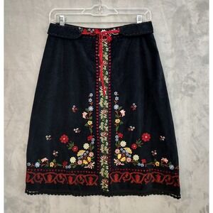 Sleeping on Snow Anthropologie Black Embroidered Corduroy Floral Skirt Size 4